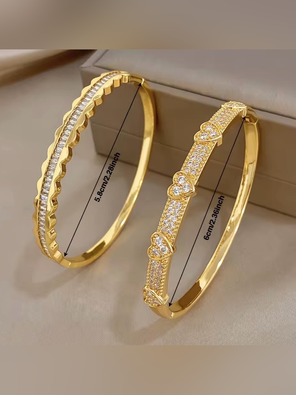 Macy's Gold Heart Pavé Hinged Bangle Set